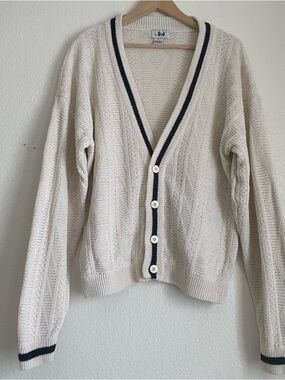 Vintage Jed v-neck knitted button down cardigan cream/navy trim